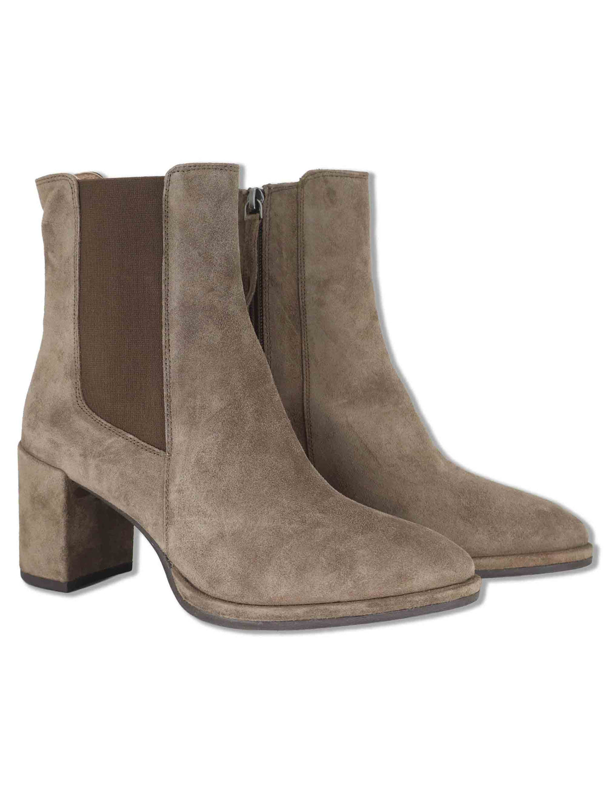 Stivaletti beatles donna in camoscio taupe con elastici laterali zip interna e tacco comodo LOSUS_BS TAUPE Unisa 