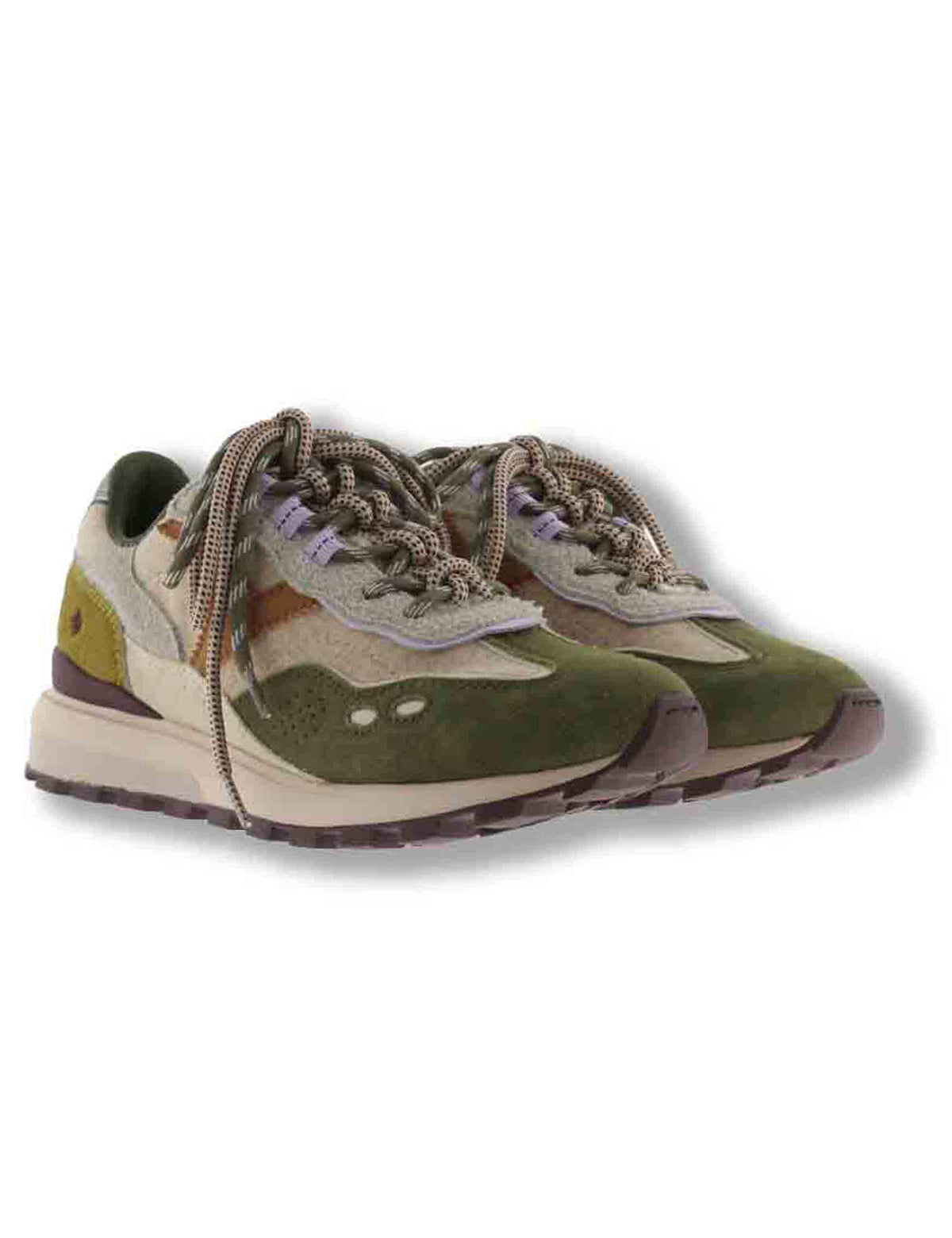 Sneakers donna Luna verde multicolore in tessuto con inserti camoscio 1156117 65 Kaki Victoria 