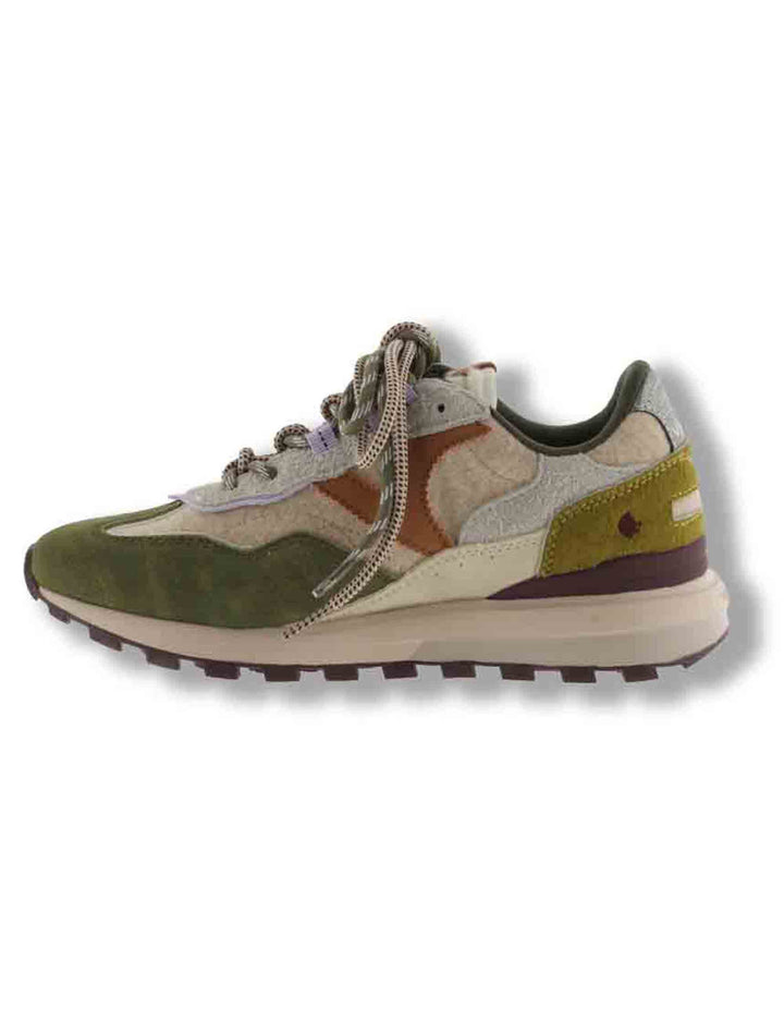Sneakers donna Luna verde multicolore in tessuto con inserti camoscio 1156117 65 Kaki Victoria 