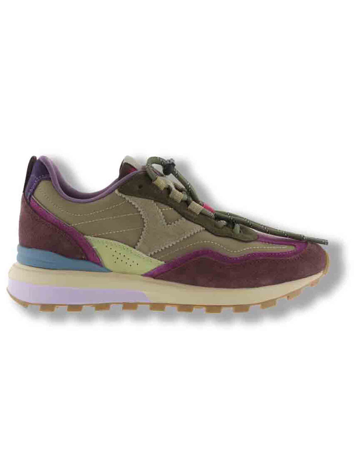 Sneakers donna Luna in nylon verde con inserti camoscio e cuciture a contrasto 1156118 65 Kaki Victoria 