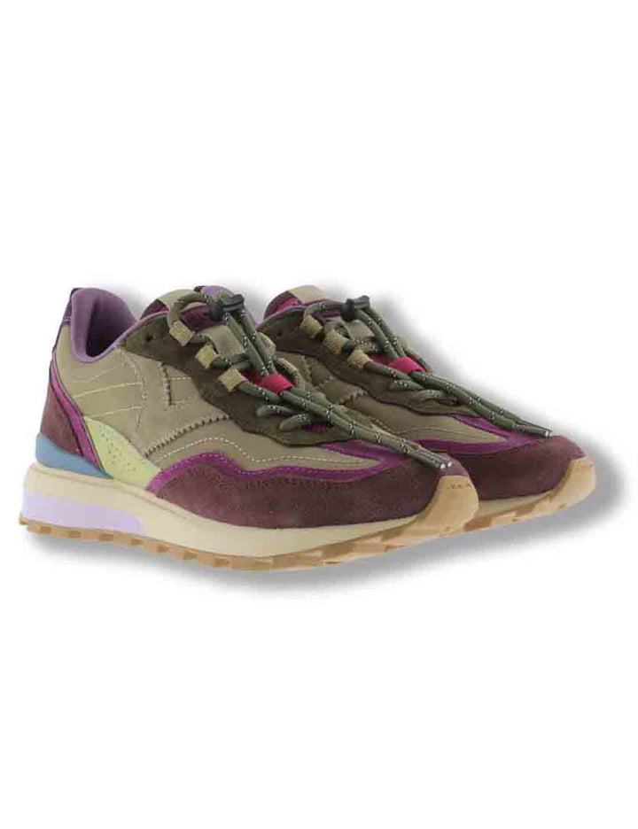 Sneakers donna Luna in nylon verde con inserti camoscio e cuciture a contrasto 1156118 65 Kaki Victoria 
