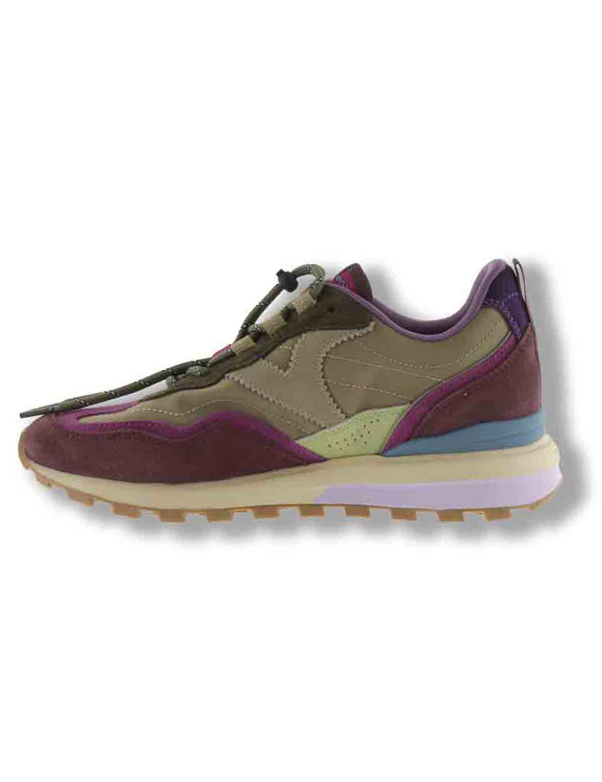 Sneakers donna Luna in nylon verde con inserti camoscio e cuciture a contrasto 1156118 65 Kaki Victoria 