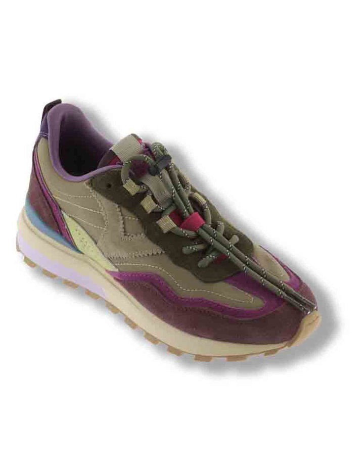 Sneakers donna Luna in nylon verde con inserti camoscio e cuciture a contrasto 1156118 65 Kaki Victoria 