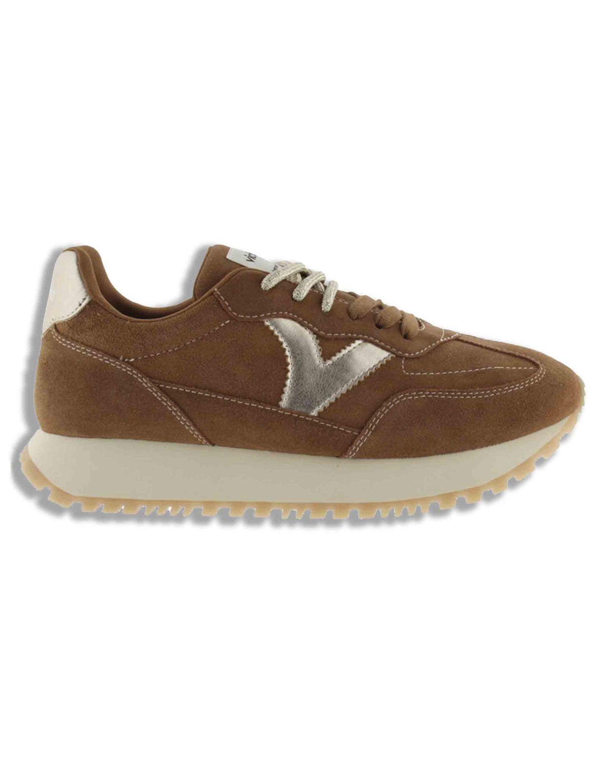 Sneakers donna Viento in camoscio marrone con inserto metallizzato a contrasto 1157118 70 Marron Victoria 