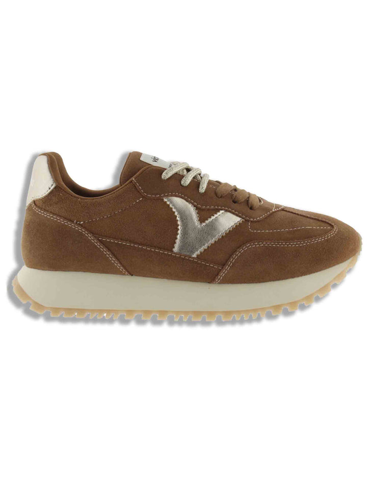 Sneakers donna Viento in camoscio marrone con inserto metallizzato a contrasto 1157118 70 Marron Victoria 