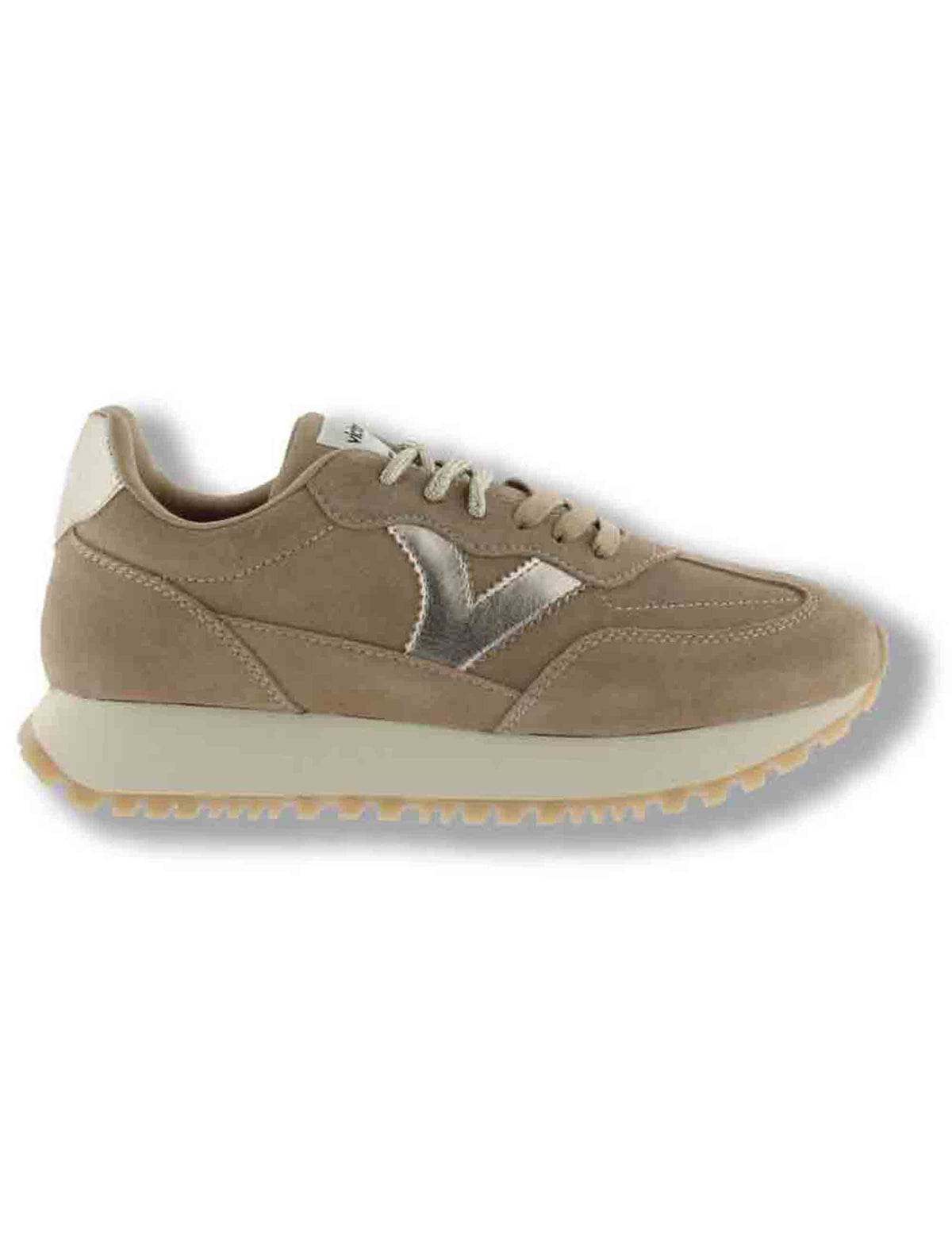 Sneakers donna Viento in camoscio beige con inserto metallizzato a contrasto 1157118 80 Beige Victoria 