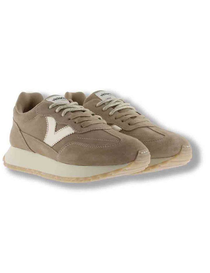 Sneakers donna Viento in camoscio beige con inserto metallizzato a contrasto 1157118 80 Beige Victoria 