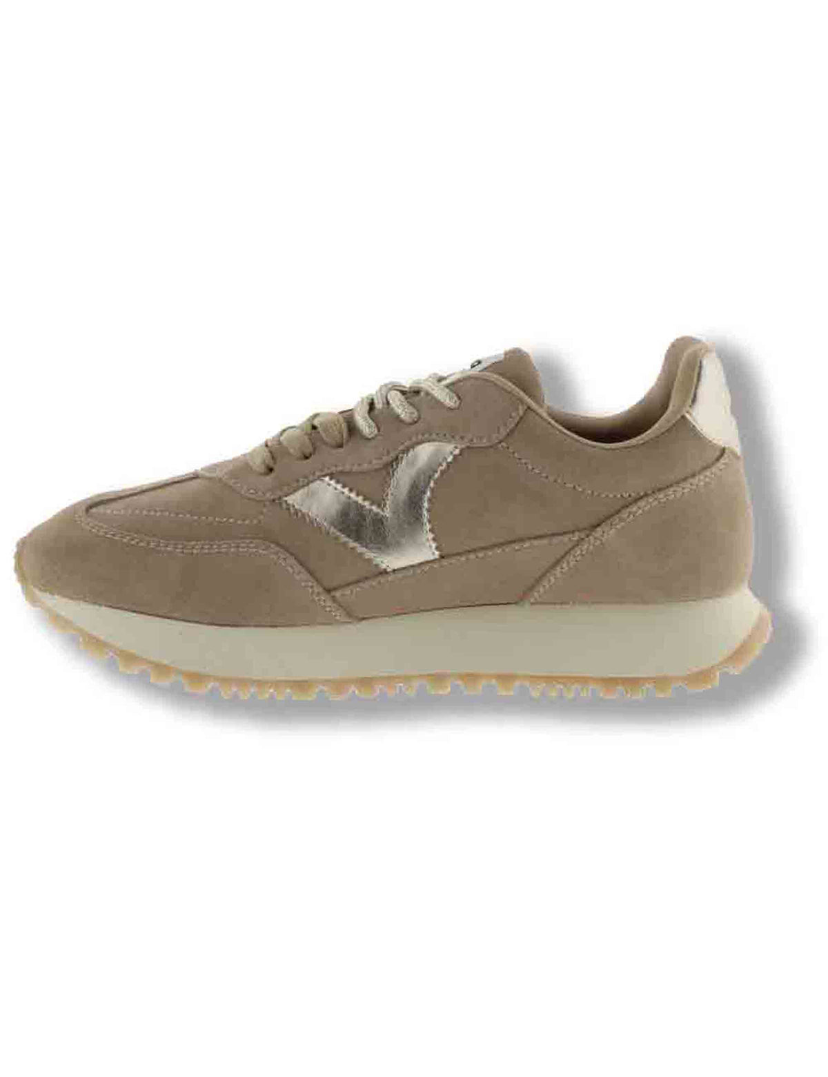 Sneakers donna Viento in camoscio beige con inserto metallizzato a contrasto 1157118 80 Beige Victoria 