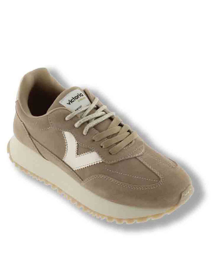 Sneakers donna Viento in camoscio beige con inserto metallizzato a contrasto 1157118 80 Beige Victoria 