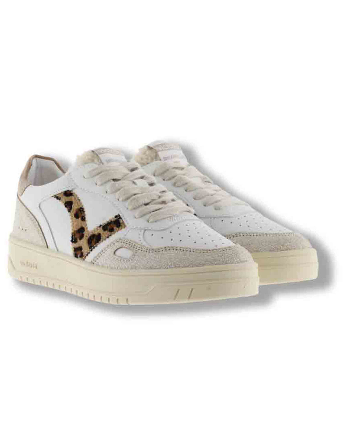 Sneakers donna Seul effetto pelle bianca con inserti camoscio animal print 1257124 87 Camel Victoria 