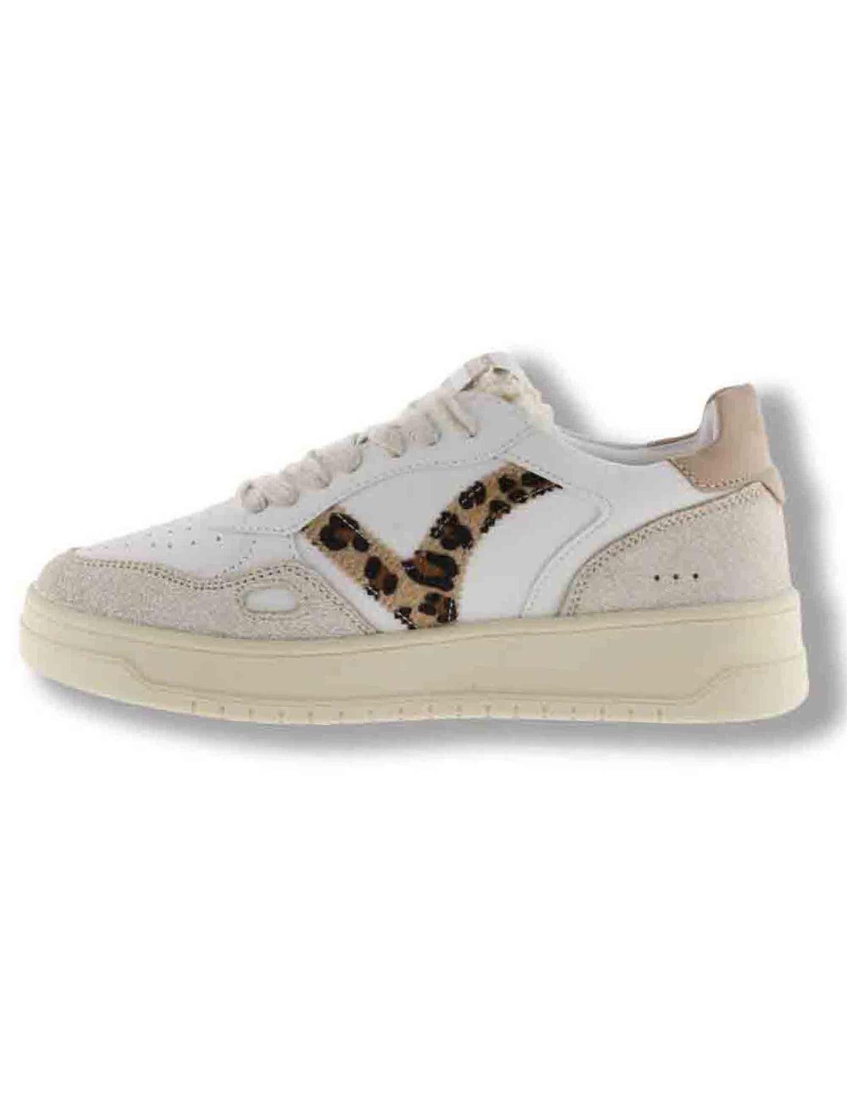 Sneakers donna Seul effetto pelle bianca con inserti camoscio animal print 1257124 87 Camel Victoria 