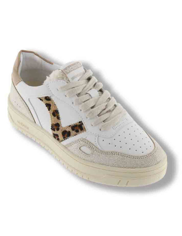 Sneakers donna Seul effetto pelle bianca con inserti camoscio animal print 1257124 87 Camel Victoria 