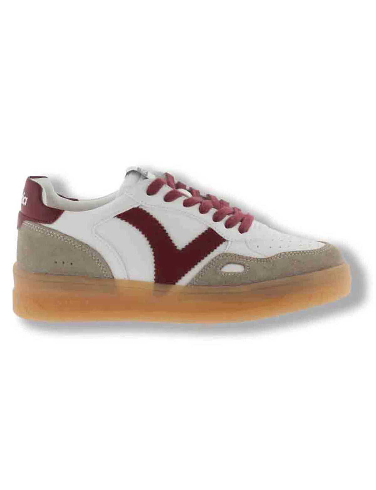 Sneakers donna Seul effetto pelle bianca con inserti camoscio bordeaux a contrasto 1257125 40 Rojo Victoria 