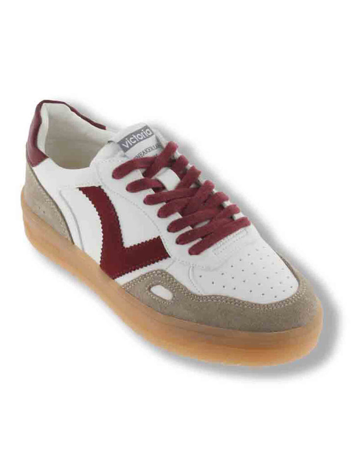 Sneakers donna Seul effetto pelle bianca con inserti camoscio bordeaux a contrasto 1257125 40 Rojo Victoria 