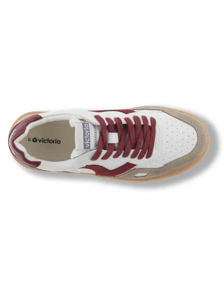 Sneakers donna Seul effetto pelle bianca con inserti camoscio bordeaux a contrasto 1257125 40 Rojo Victoria 