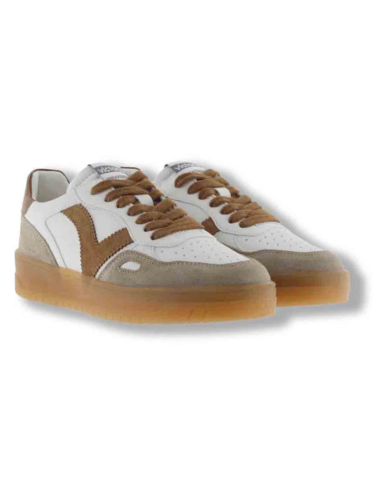 Sneakers donna Seul effetto pelle bianca con inserti camoscio cuoio a contrasto 1257125 71 Cuero Victoria 