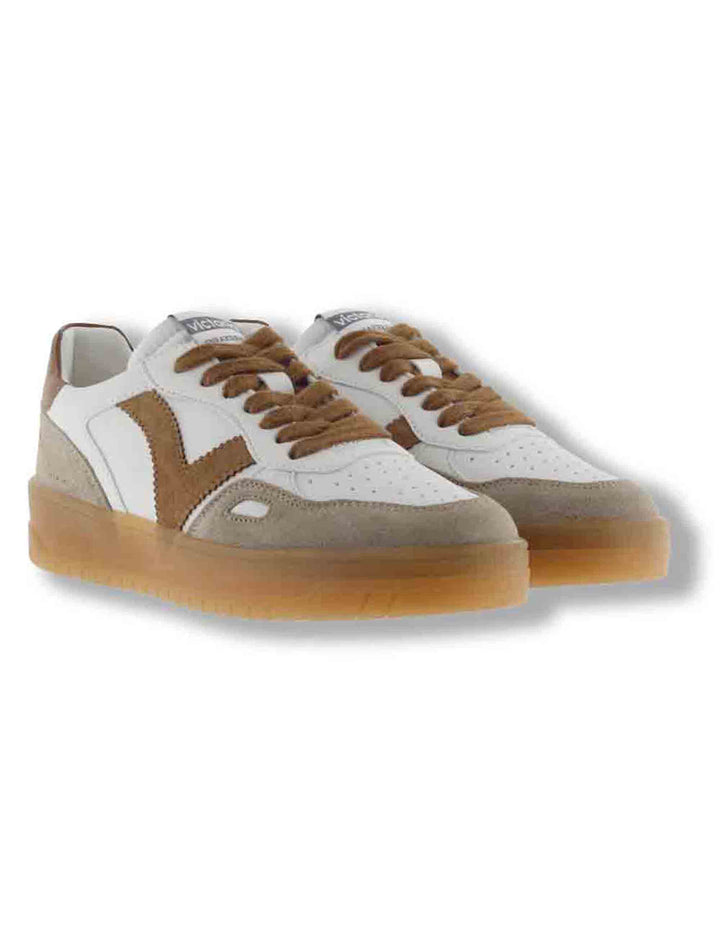 Sneakers donna Seul effetto pelle bianca con inserti camoscio cuoio a contrasto 1257125 71 Cuero Victoria 