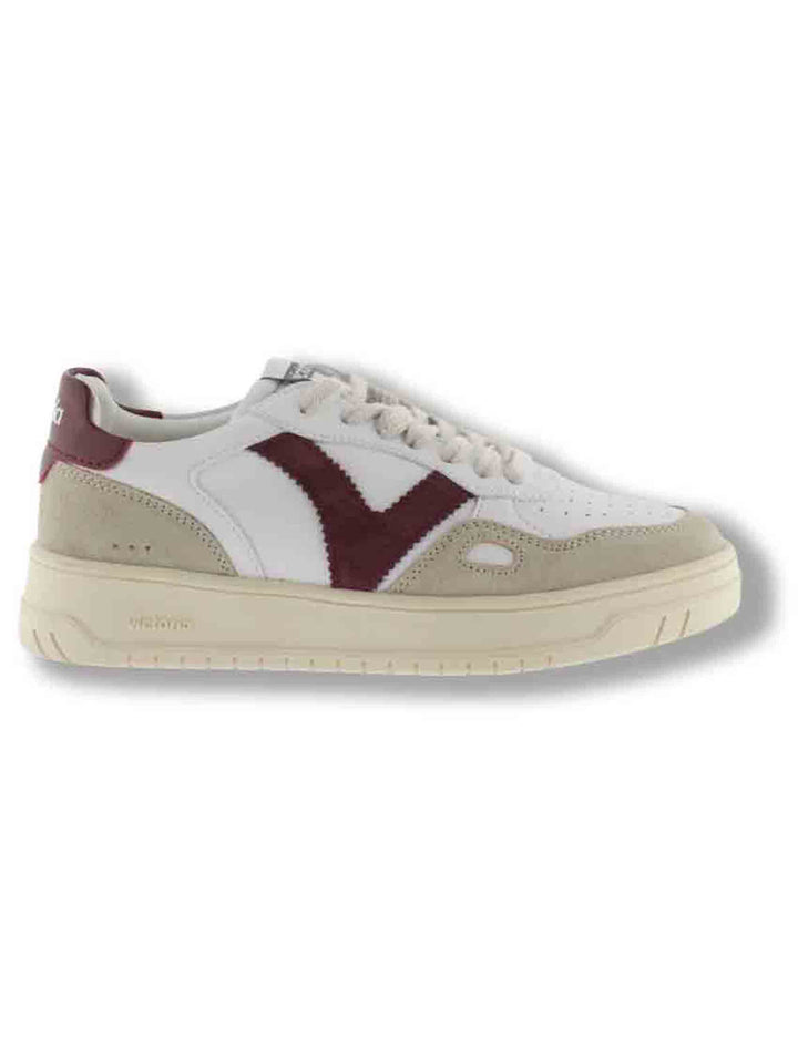 Sneakers donna Seul effetto pelle bianca con inserti camoscio bordeaux 1257136 41 Burdeos Victoria 