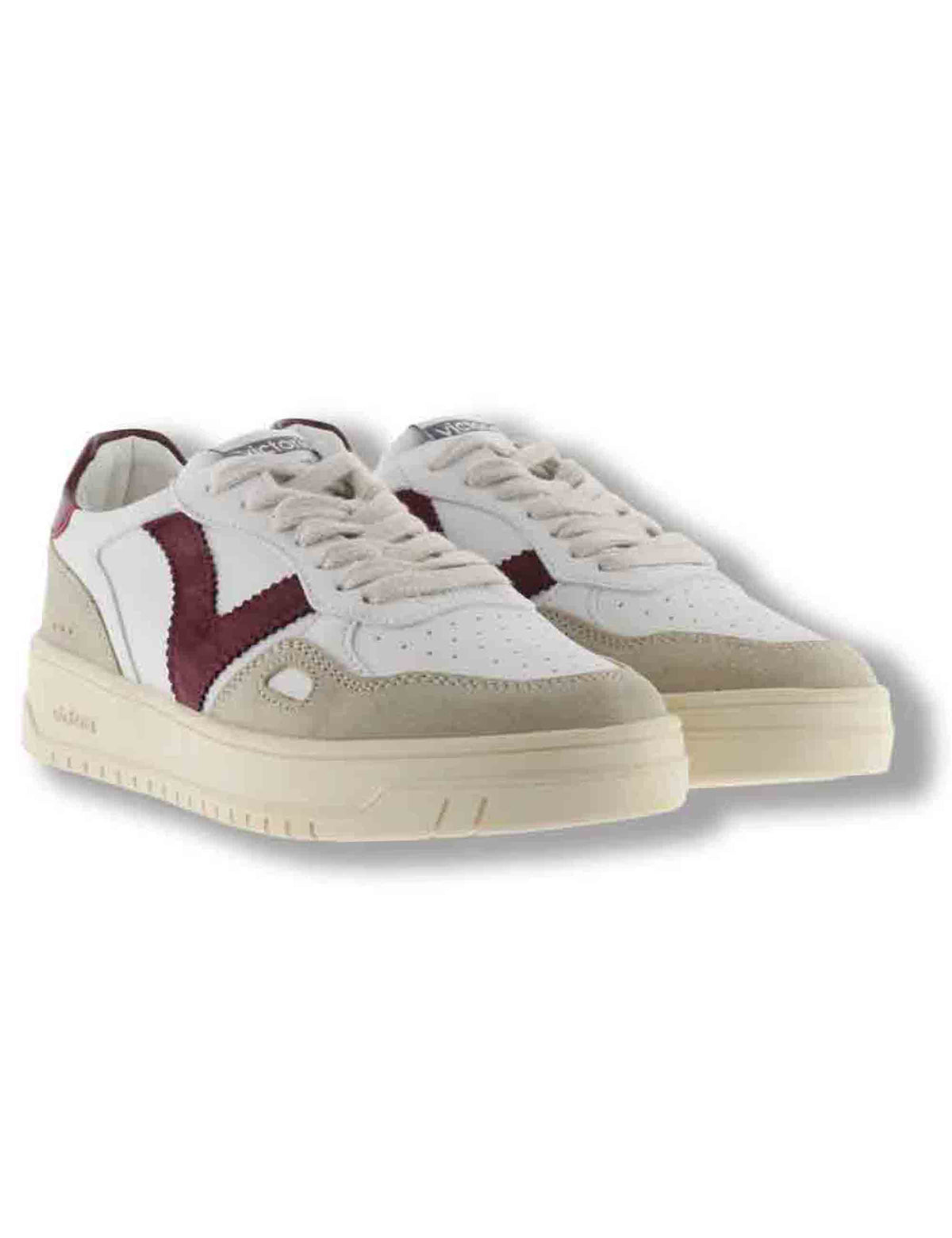 Sneakers donna Seul effetto pelle bianca con inserti camoscio bordeaux 1257136 41 Burdeos Victoria 