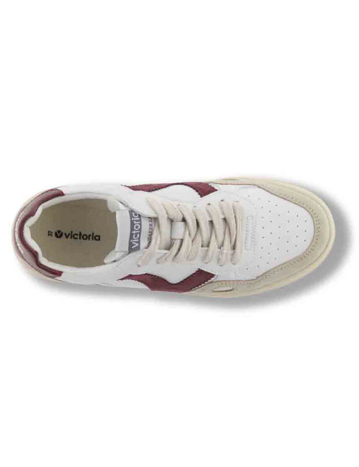 Sneakers donna Seul effetto pelle bianca con inserti camoscio bordeaux 1257136 41 Burdeos Victoria 