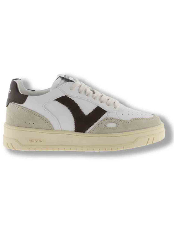 Sneakers donna Seul effetto pelle bianca con inserti camoscio marrone 1257136 70 Marron Victoria 