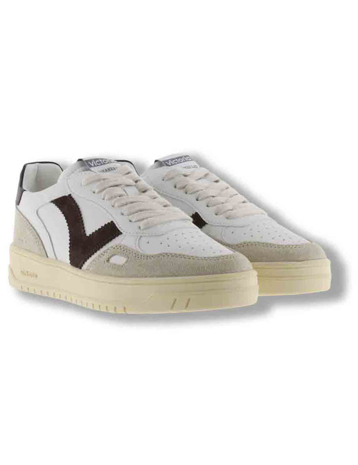 Sneakers donna Seul effetto pelle bianca con inserti camoscio marrone 1257136 70 Marron Victoria 