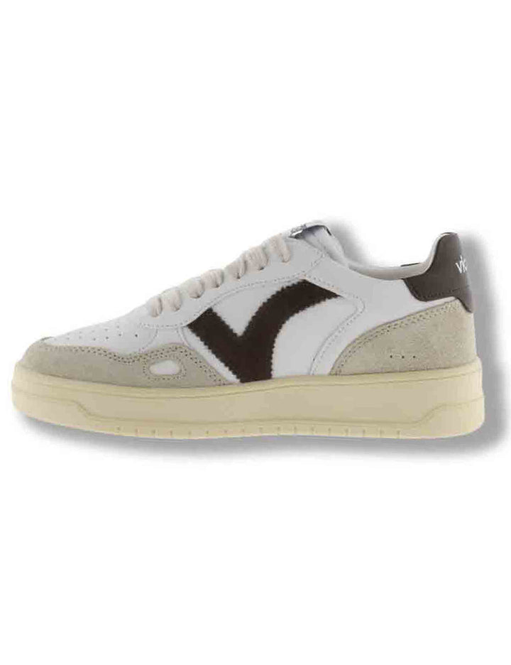 Sneakers donna Seul effetto pelle bianca con inserti camoscio marrone 1257136 70 Marron Victoria 