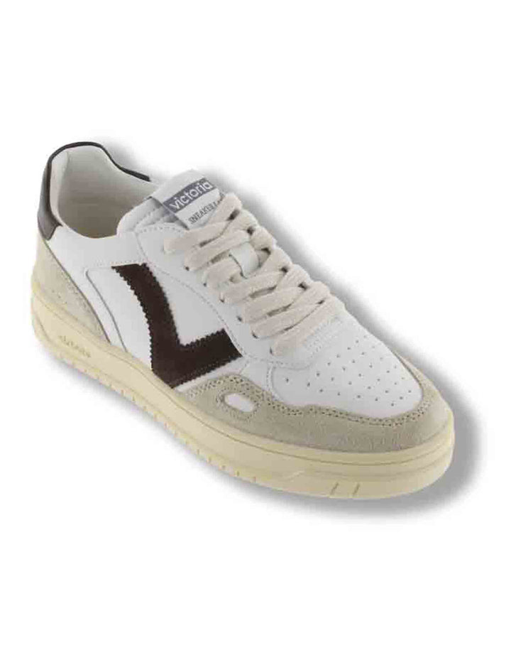 Sneakers donna Seul effetto pelle bianca con inserti camoscio marrone 1257136 70 Marron Victoria 