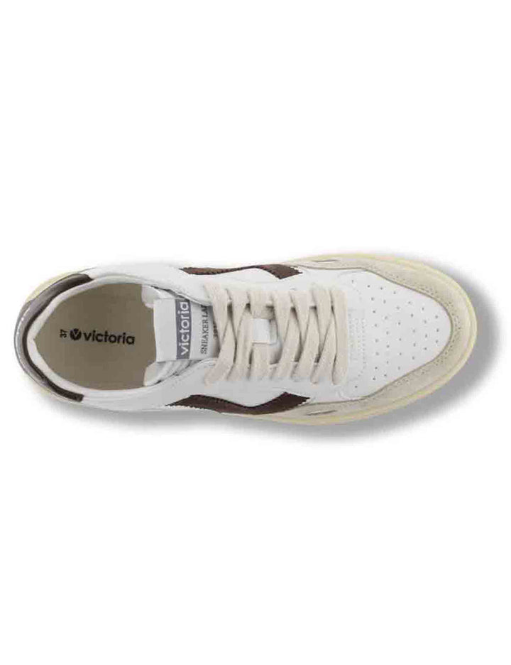 Sneakers donna Seul effetto pelle bianca con inserti camoscio marrone 1257136 70 Marron Victoria 