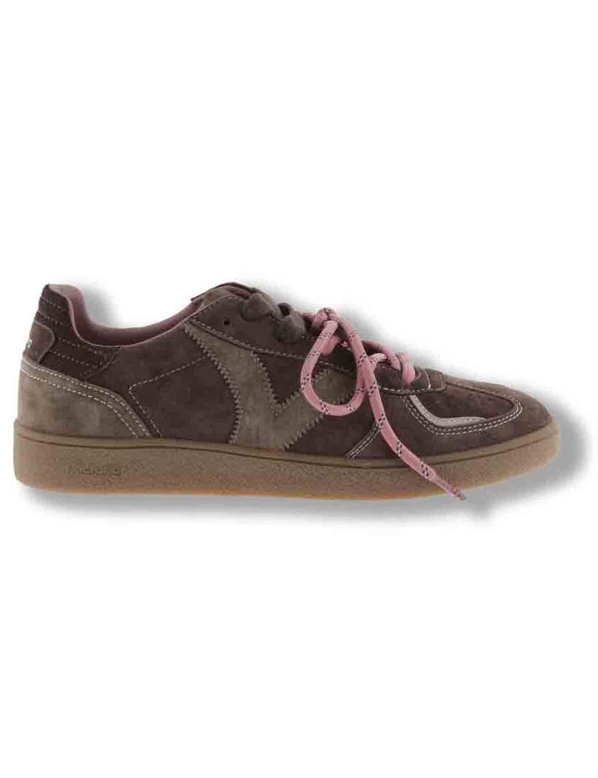 Sneakers donna Londres in camoscio marrone con inserto pelo e doppio laccio mélange 1267100 70 Marron Victoria 