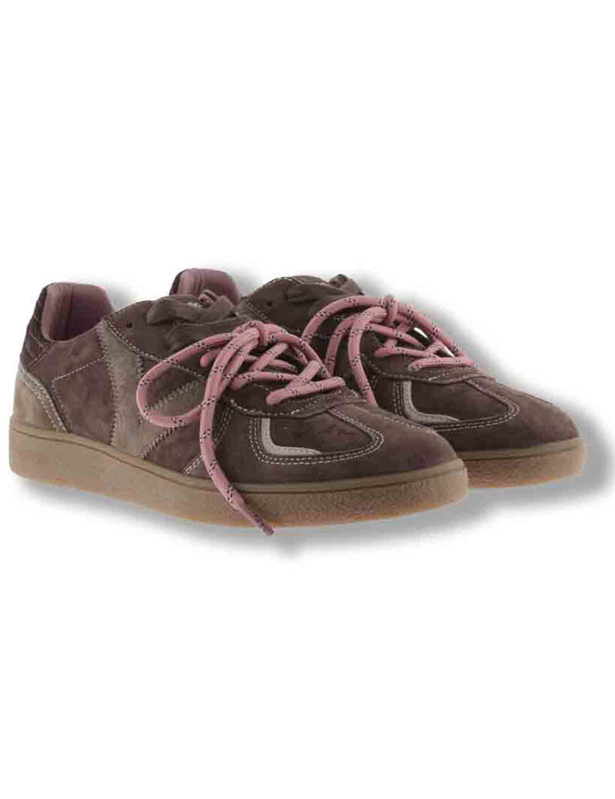 Sneakers donna Londres in camoscio marrone con inserto pelo e doppio laccio mélange 1267100 70 Marron Victoria 