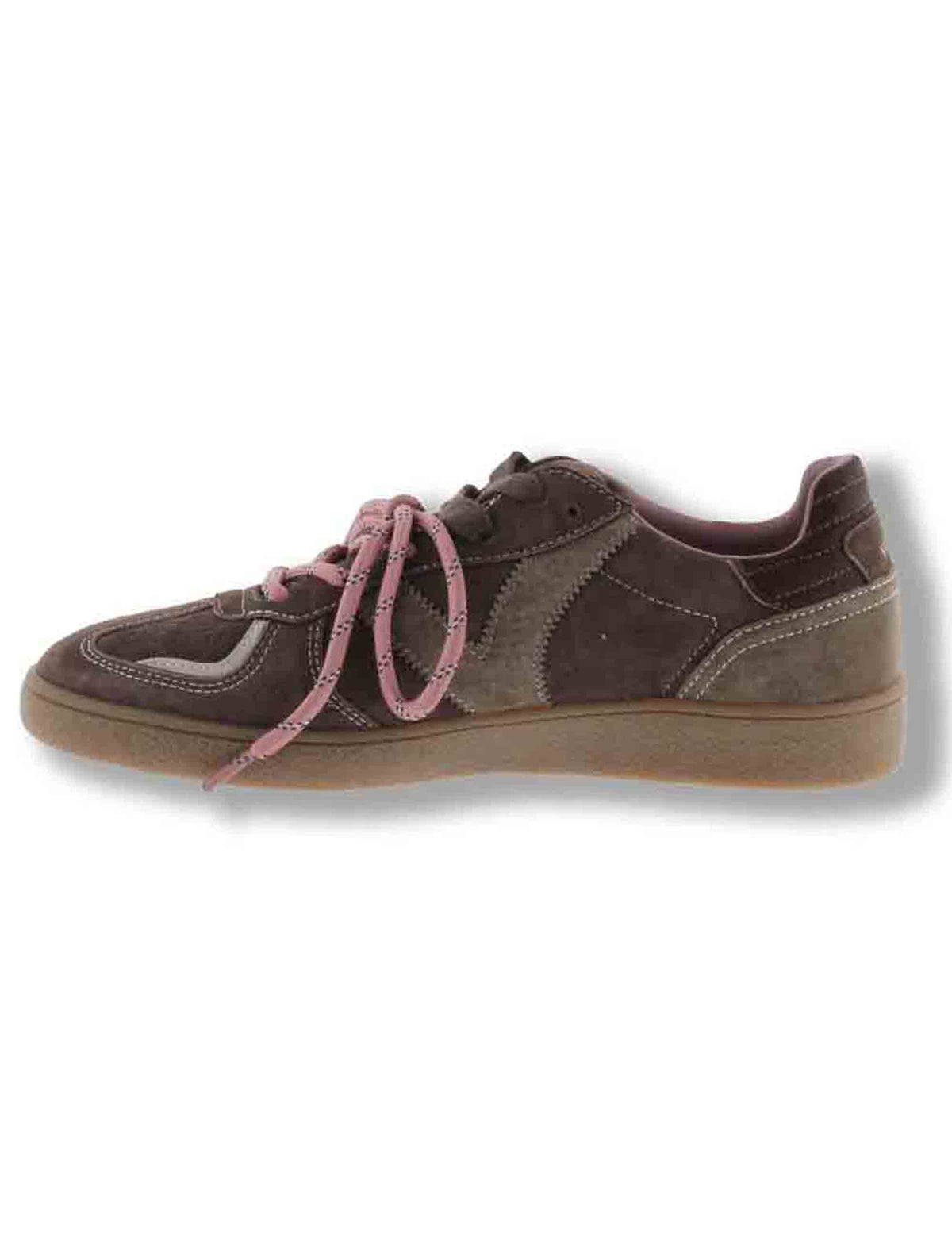 Sneakers donna Londres in camoscio marrone con inserto pelo e doppio laccio mélange 1267100 70 Marron Victoria 
