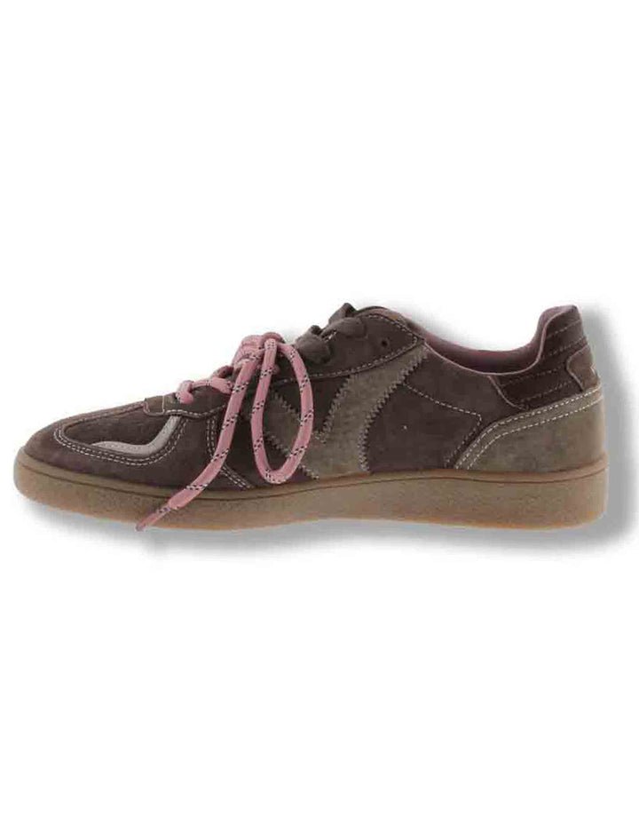 Sneakers donna Londres in camoscio marrone con inserto pelo e doppio laccio mélange 1267100 70 Marron Victoria 