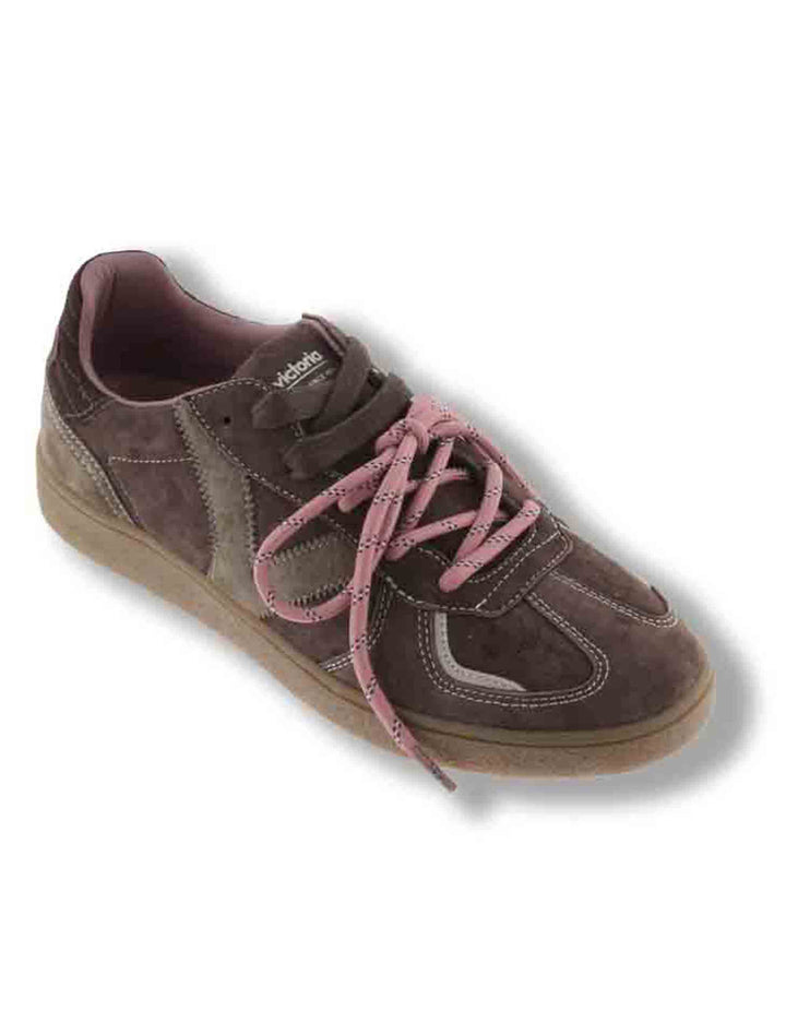 Sneakers donna Londres in camoscio marrone con inserto pelo e doppio laccio mélange 1267100 70 Marron Victoria 