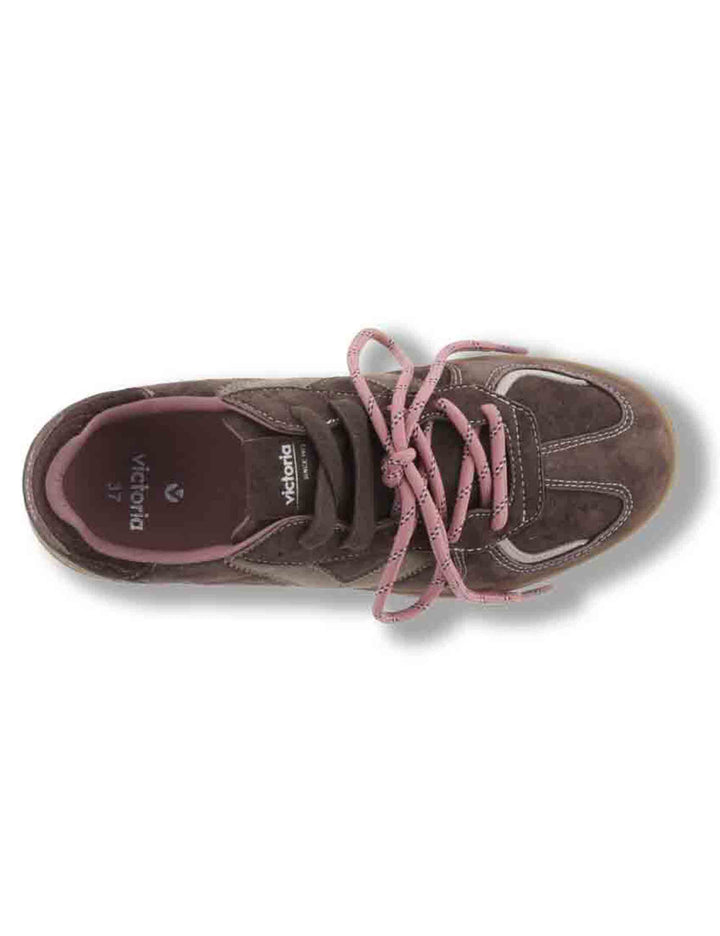 Sneakers donna Londres in camoscio marrone con inserto pelo e doppio laccio mélange 1267100 70 Marron Victoria 
