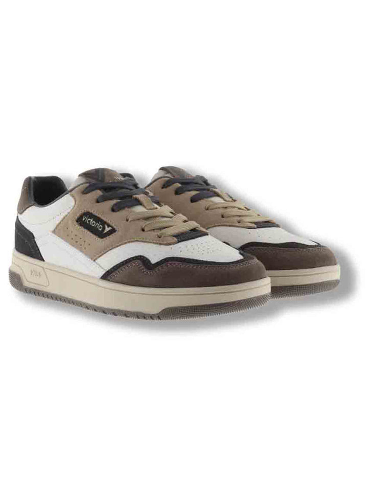 Sneakers uomo C80 Casual in pelle bianca con inserti camoscio beige e blu 8800130 30 Marino Victoria 