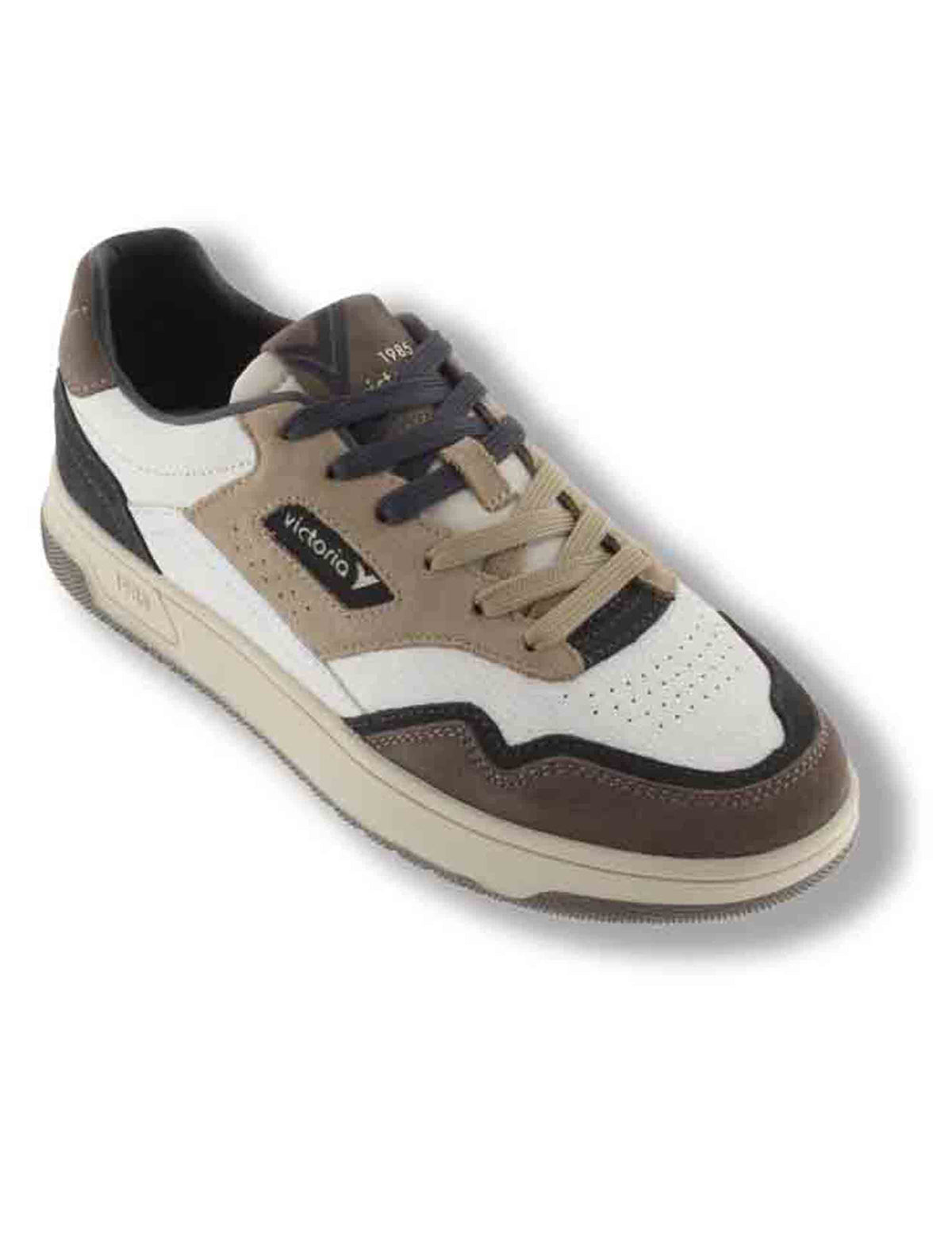 Sneakers uomo C80 Casual in pelle bianca con inserti camoscio beige e blu 8800130 30 Marino Victoria 