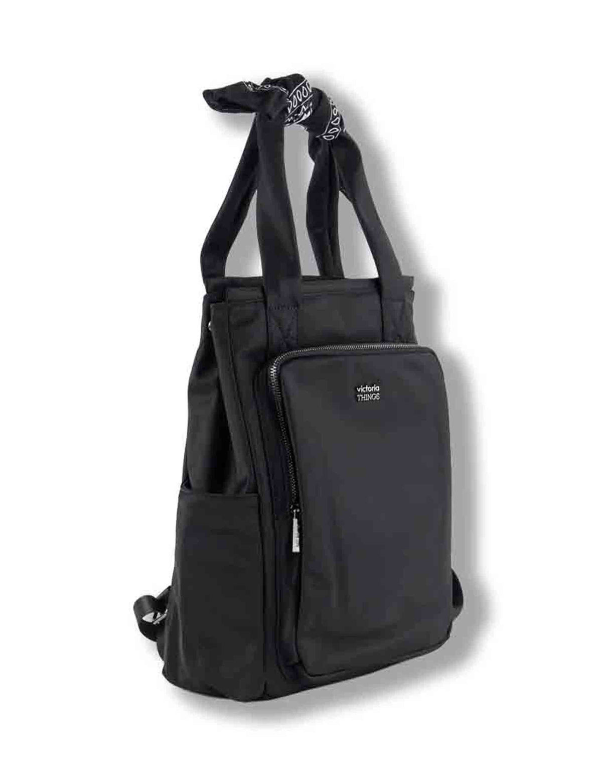 Zaino donna in nylon nero con tracolla bandana e tasca antifurto 9126005 10 Negro Victoria 