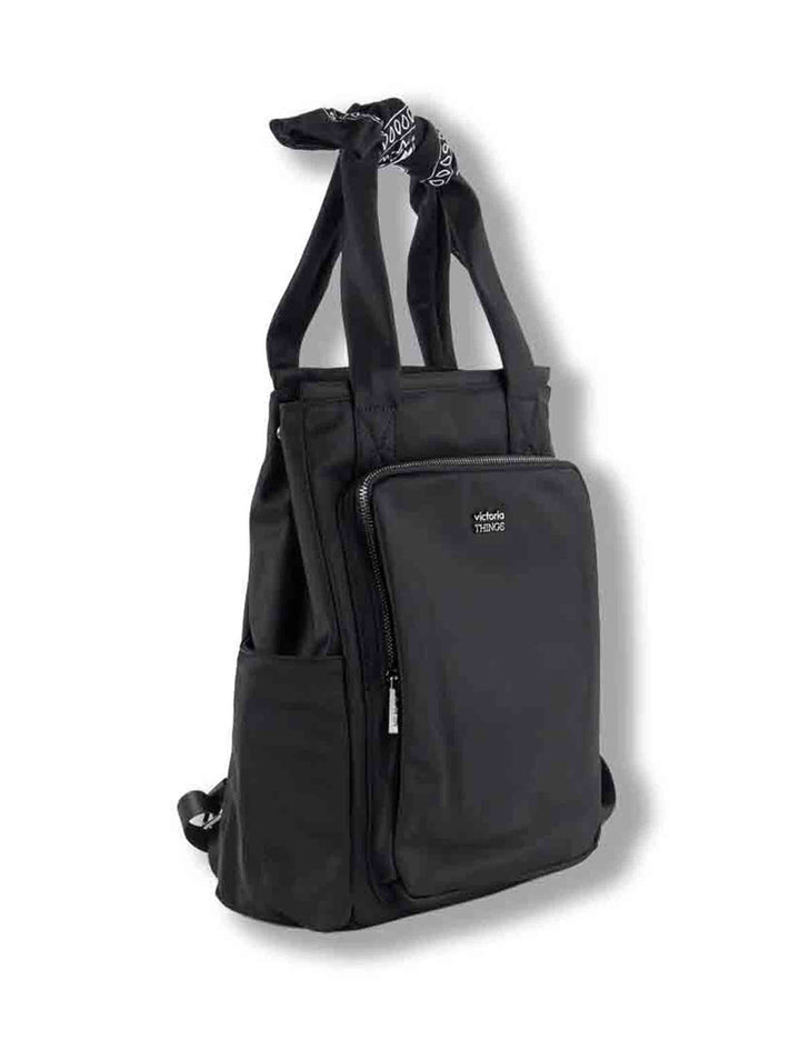 Zaino donna in nylon nero con tracolla bandana e tasca antifurto 9126005 10 Negro Victoria 