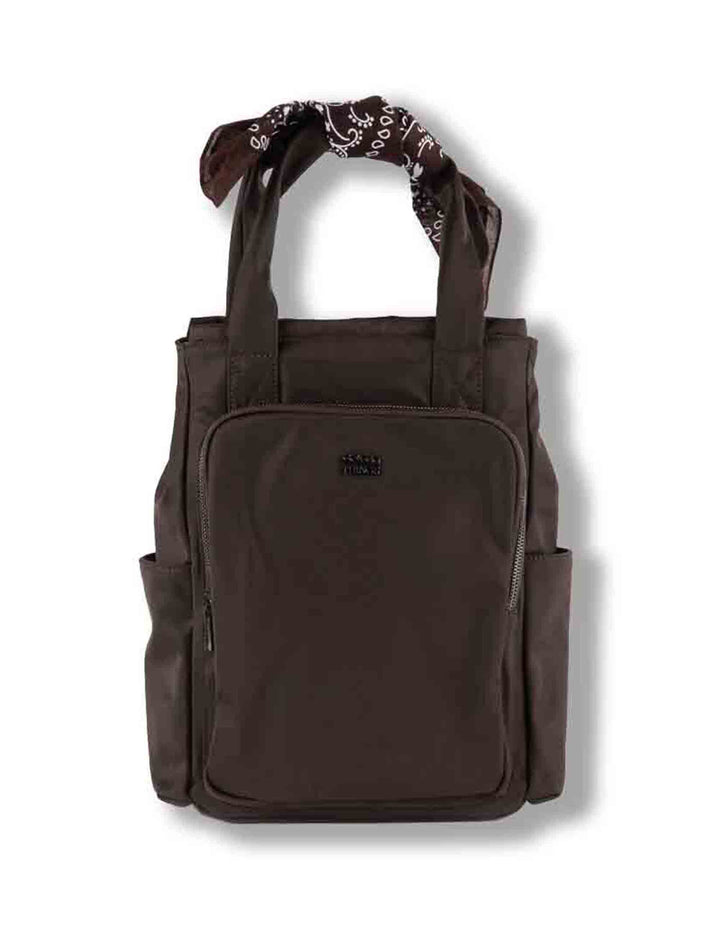 Zaino donna in nylon marrone con tracolla bandana e tasca antifurto 9126005 70 Marron Victoria 