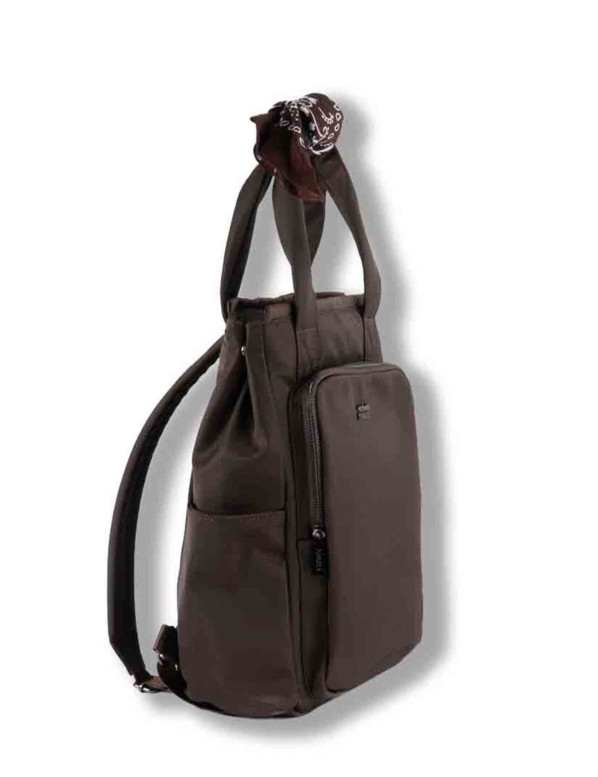 Zaino donna in nylon marrone con tracolla bandana e tasca antifurto 9126005 70 Marron Victoria 