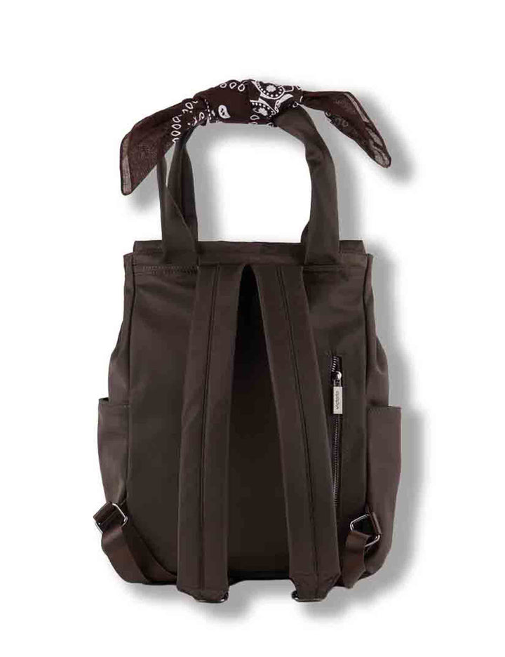Zaino donna in nylon marrone con tracolla bandana e tasca antifurto 9126005 70 Marron Victoria 