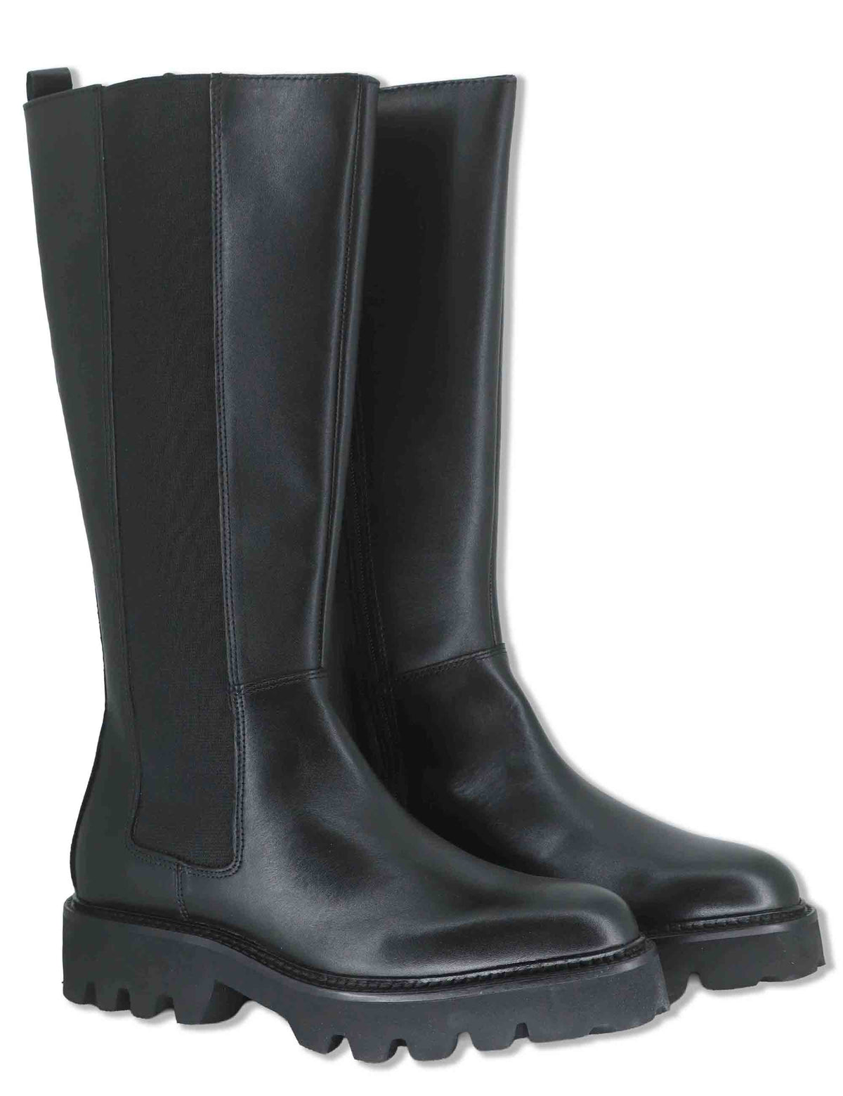 Stivali donna in pelle nabuk nera con elastico esterno zip interna e suola carrarmato BB375201 600123 Vueva 