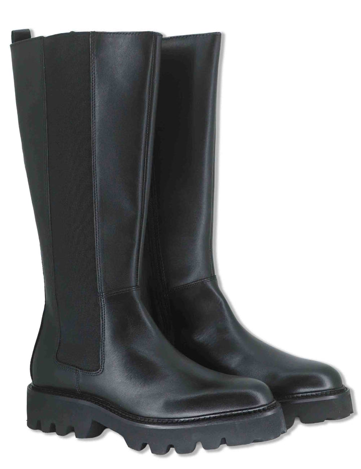 Stivali donna in pelle nabuk nera con elastico esterno zip interna e suola carrarmato BB375201 600123 Vueva 