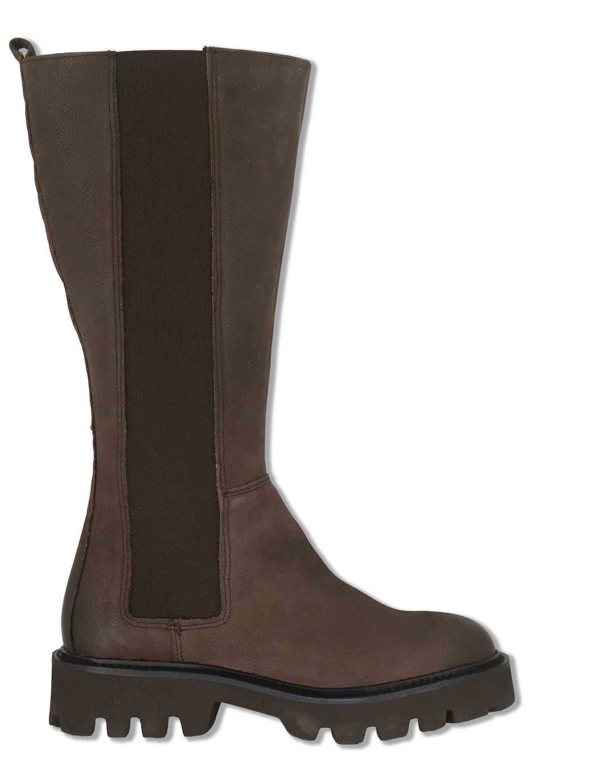 Stivali donna in pelle nabuk marrone con elastico esterno zip interna e suola carrarmato BB375201 600127 Vueva 
