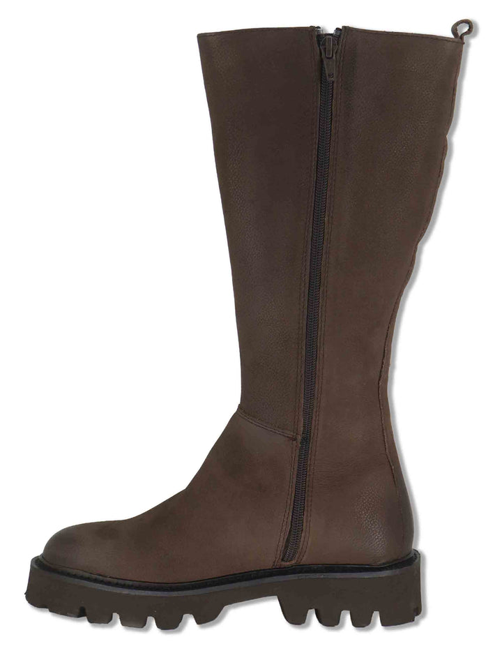 Stivali donna in pelle nabuk marrone con elastico esterno zip interna e suola carrarmato BB375201 600127 Vueva 