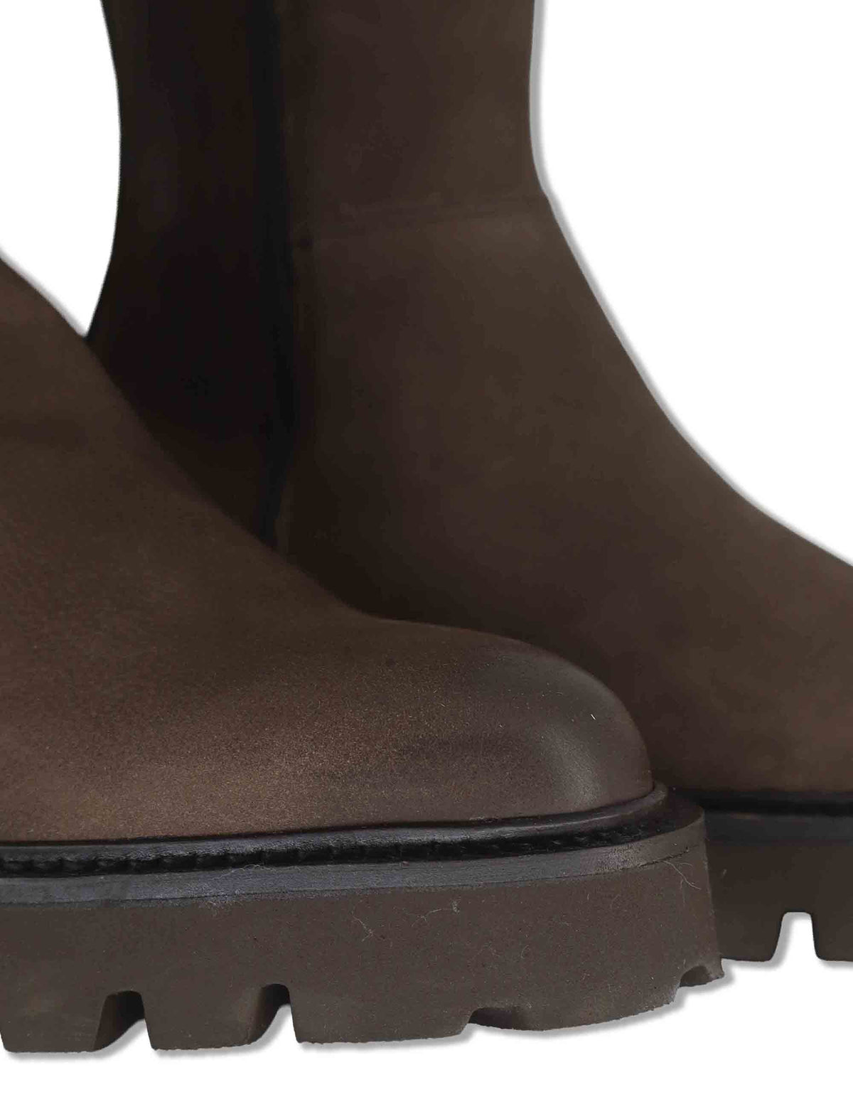 Stivali donna in pelle nabuk marrone con elastico esterno zip interna e suola carrarmato BB375201 600127 Vueva 
