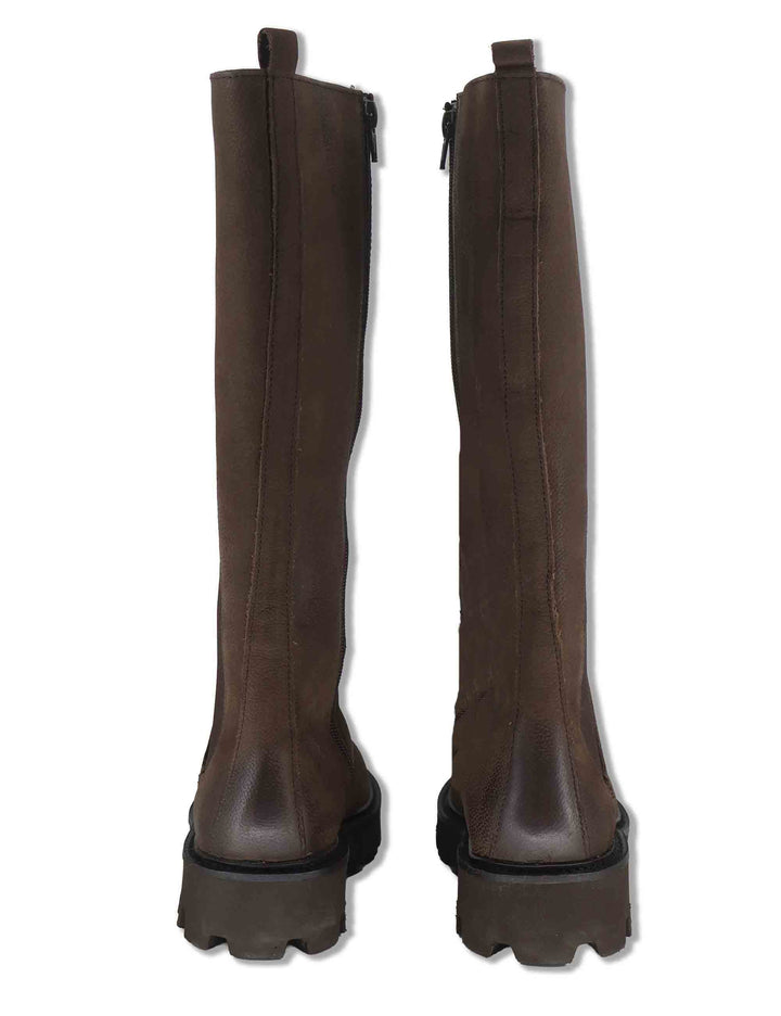 Stivali donna in pelle nabuk marrone con elastico esterno zip interna e suola carrarmato BB375201 600127 Vueva 
