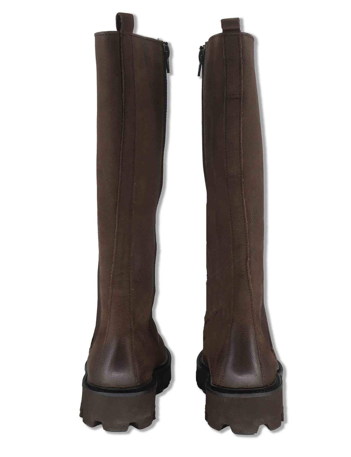 Stivali donna in pelle nabuk marrone con elastico esterno zip interna e suola carrarmato BB375201 600127 Vueva 
