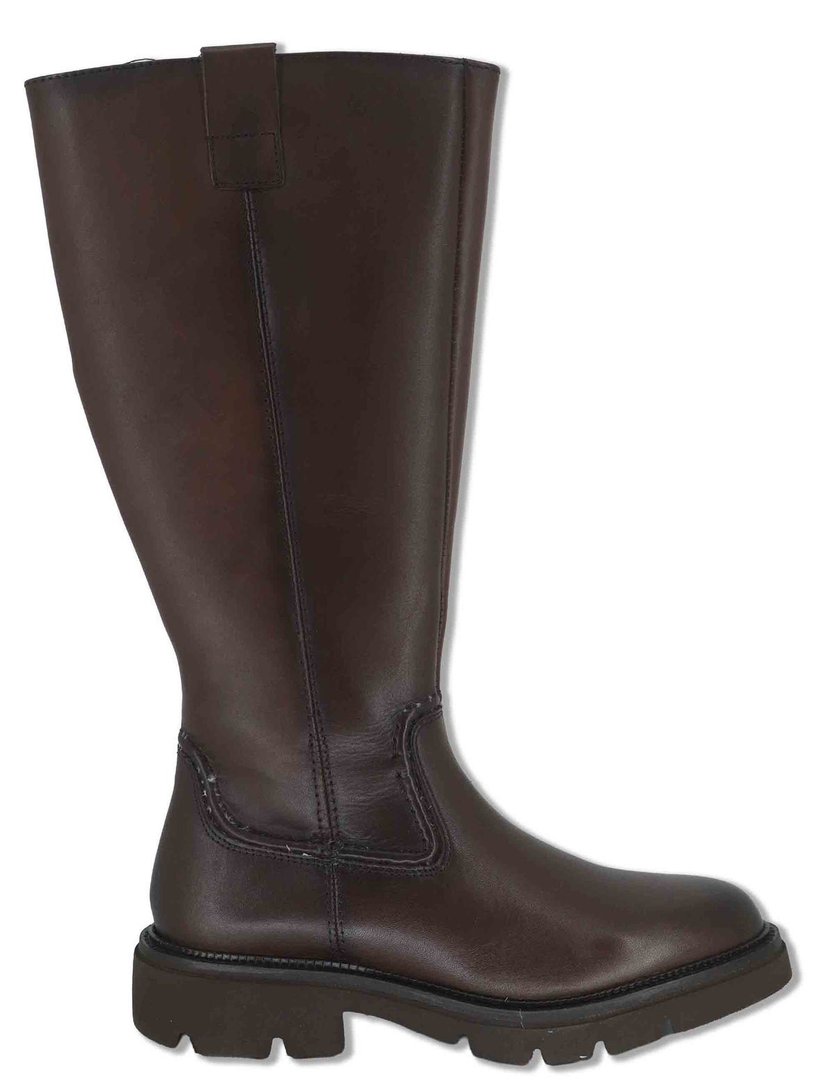 Stivali donna in pelle marrone con gambale liscio zip interna e suola carrarmato BB386210 500216 Vueva 